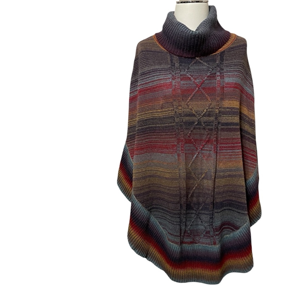 The Territory Ahead Multicolor Sweater Knit Poncho One Size